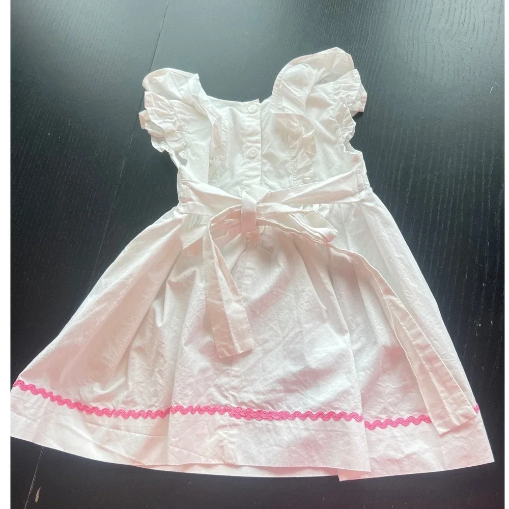 Smocked or Not Boutique by Lil Cactus White Cotton Bunny Smocked Dress 12M Trim